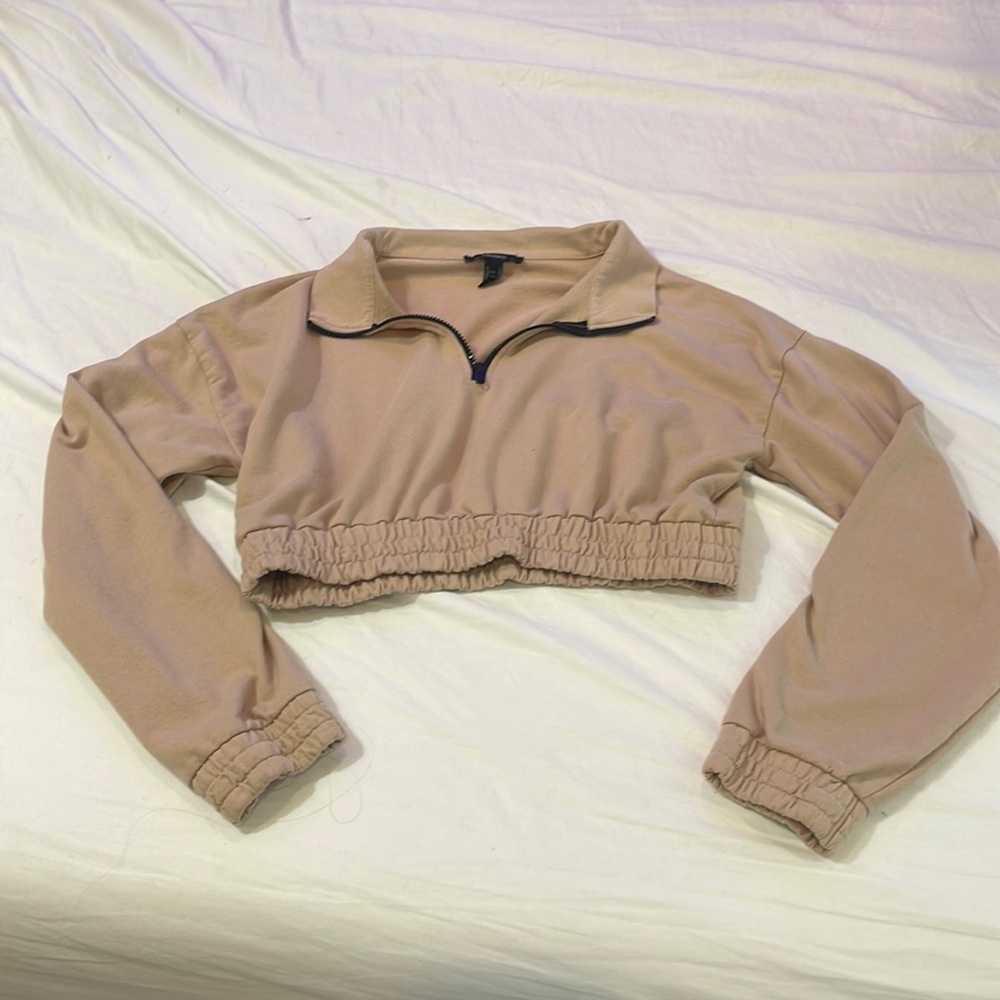 Tan Elastic Waisted Cropped Sweater